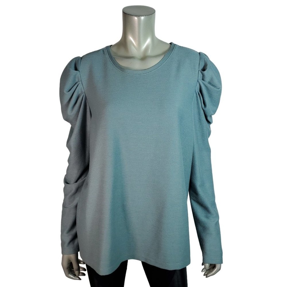 Nine‎ West Top Plus Size XXL Princess Sleeve Ribbed Stretch Long Sleeve Blue